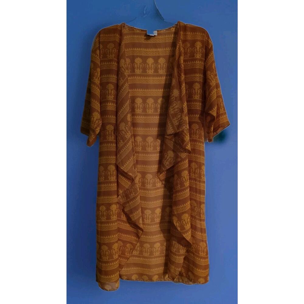 LuLaRoe Sarah Cardigan Women’s Small Brown Gold Kimono Duster Open Front Boho